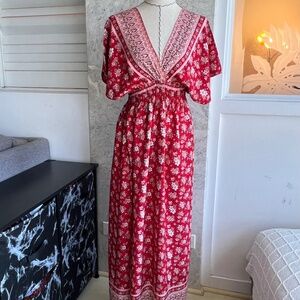 Avail in Red And Black Red Floral Bohemian Vacation Wear summer dress